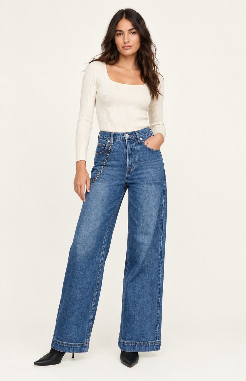 Gap x Cult Gaia High Rise Stride Chain Denim Jeans Wide Leg Womens Size 8 New